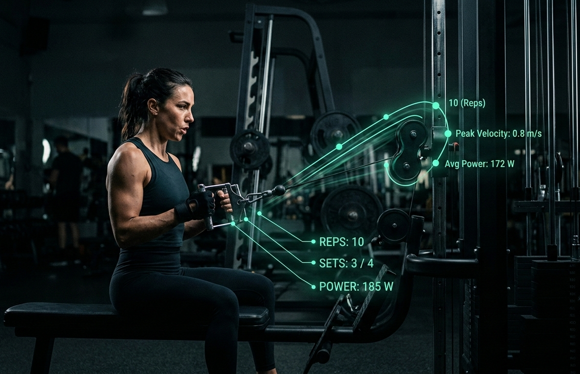 Athlete using cable machine with VBT tracking