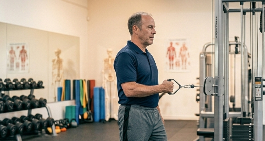 Professional conducting rotator cuff workout